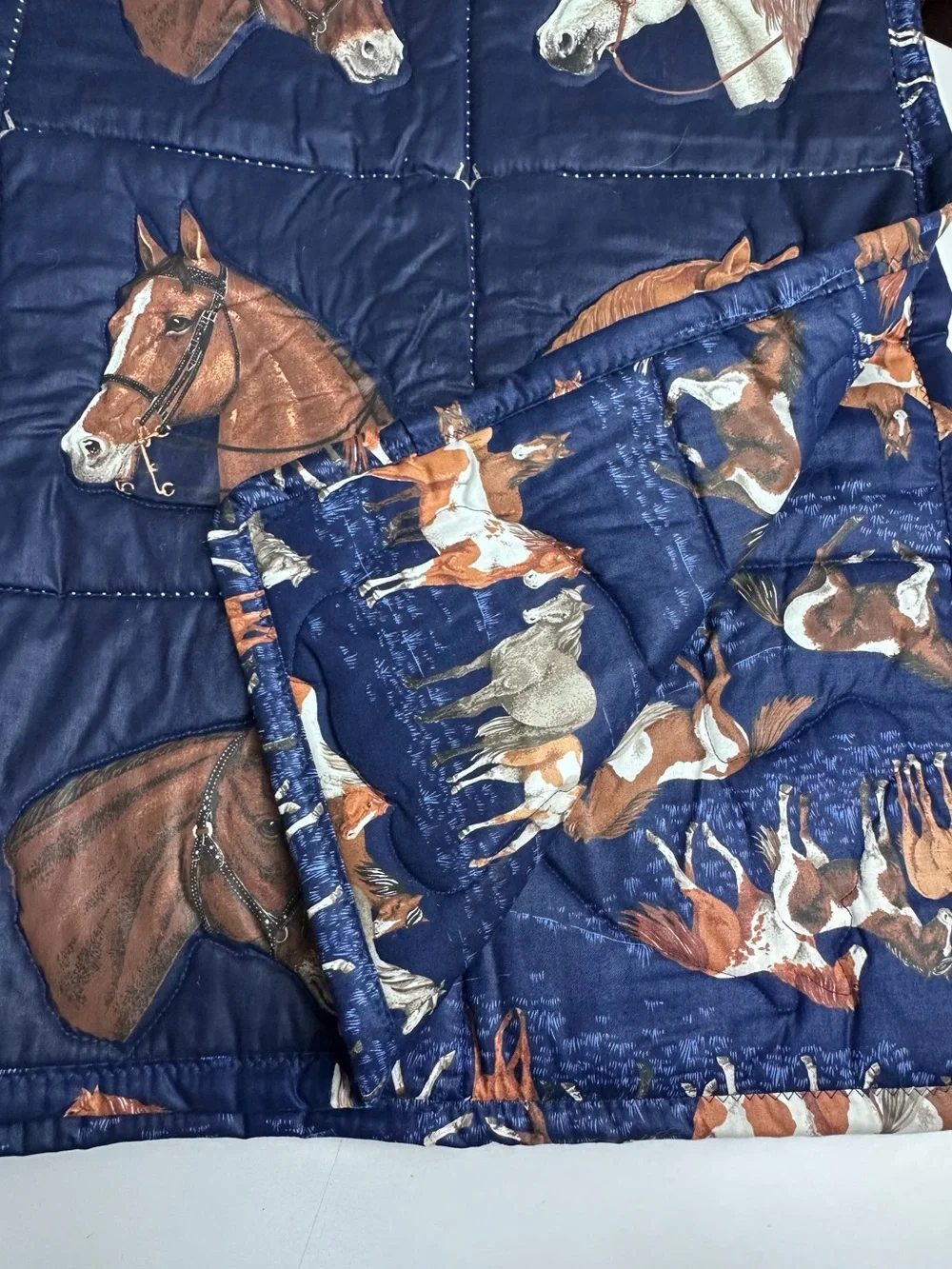 Horse Equestrian Quilt Throw Blanket Cranston Reversible Size 52 x 43 Inches